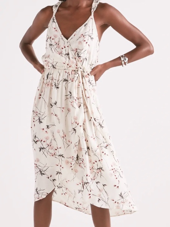 Lucky Brand Dresses & Skirts - Lucky Brand Cream Floral Wrap Midi Dress with Pink Accents